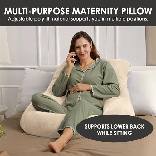 Image of Stone & Black Home Pregnancy Pillow - Providing Extreme Comfort, Support, and Tranquility - Ensuring Relaxation Throughout Every Night's Rest (Oat Beige)