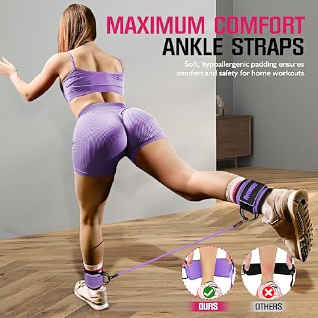 Ankle Resistance Bands with Cuffs, Home Gym Workout Equipment, Lifting Glute Butt Exercise Equipment for Women, Ankle Weights Fitness Set, Leg Booty Equipment for Training Perfect Body Shape
