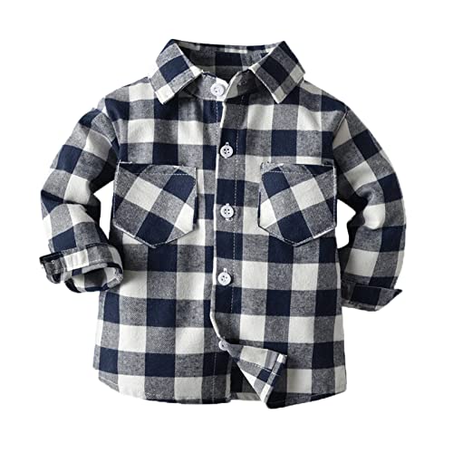 Toddler Baby Boy Girl Hooded Coat Outwear Long Sleeve Button Down Plaid Shirts Casual Jacket (Dark Blue, 2-3 Years)