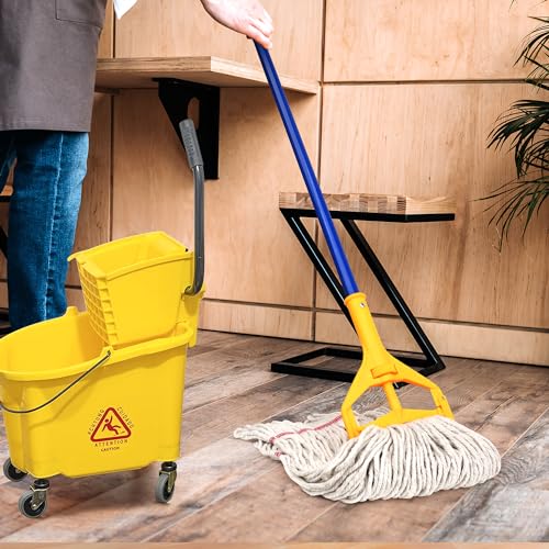 Image of MATTHEW CLEANING Heavy Duty Mop Head Commercial Replacement for General and Floor Cleaning, Wet Industrial Blue Cotton Looped End String Head Refill (Pack of 6) White