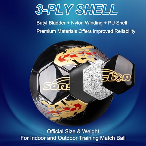 Image of Senston Size 5 Football for Adults Youth Kids | Training & Match Soccer Ball | Durable PU Leather | Includes Air Pump, Blue