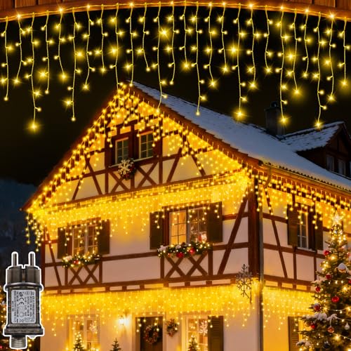 LYNNON LED Eisregen Lichterkette Außen 23M 640LED Lichterkette Außen...
