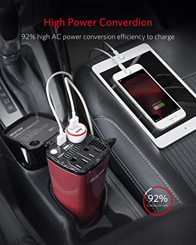 BESTEK 200W Car Power Inverter with 2 AC Outlets and 4.5A Dual USB Charging Ports Car Adapter with Car Cigarette Lighter Socket … (Cola Red)