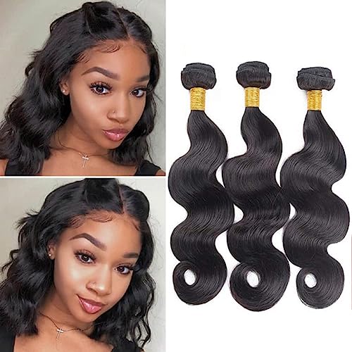 Tissage Bresilien en Lot Tissage Cheveux Naturel Brésilienne 8 8 8 Pouces Body Wave Human Hair Bundles Ondulé de Vague de Corps Short Hair Natural Noir (210g...