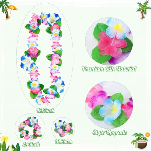 Ovveroche 50 PCS Leis for Luau Party Decorations Set, Tropical Luau Birthday Beach Supplies, Hawaiian Leis Set for Neck Head Wrist, Glasses, Hair Clips for Summer Pool Bar Aloha Theme — view 6