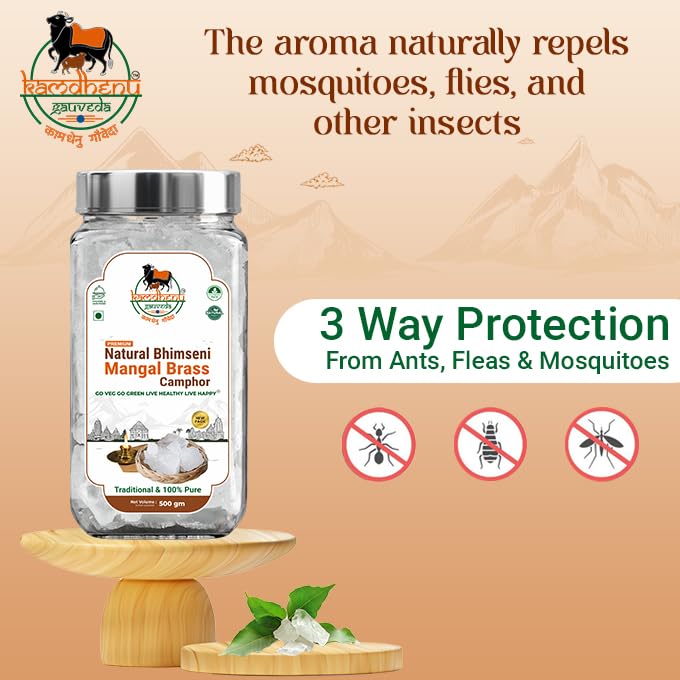 Image of First Glass Jar Pack Lab Tested Mangal Bhimseni Brass Feng Shui Energised Camphor Pure Organic Kapoor Electric Diffuser Kapur Havan Puja Meditation Air Purifier Long-Lasting Sweet Fragrance Kapuram