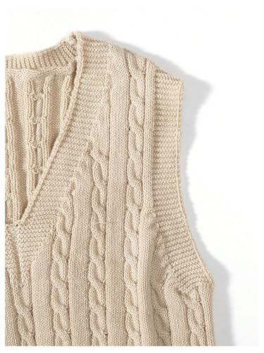 MakeMeChic Girl's Fall Cable Knit Vest Tops V Neck Sleeveless Cute Cropped Sweater Vest3