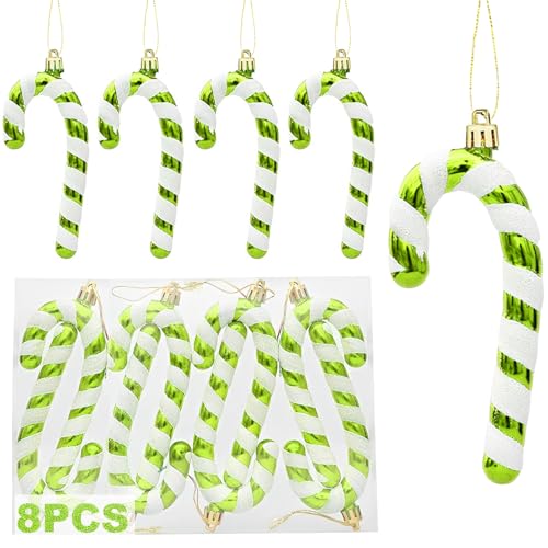 8Stck Glitzer Zuckerstangen Weihnachtsbaum Deko Grasgrün,13CM...