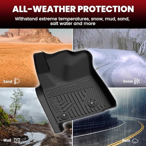 Image of LASFIT Floor Mats for Toyota Tacoma 2005-2011 Double Cab Auto Tran, Custom Fit All Weather Protection Durable TPE Floor Liners for 2005-2011 Tacoma Accessories Front & Rear 2 Row Row Car Mats, Black