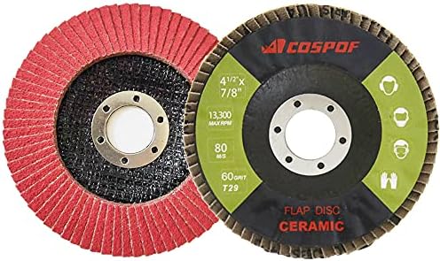 COSPOF 4-1/2 Inch Flap Sanding Discs 60 Grit,10 Pack Ceramic Grinding Wheels,4.5" x 7/8" Flap Disc for Angle Grinder Used For Metal Grinding and Blending,Type 29.