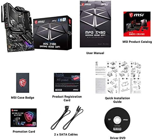 MSI MPG Z490 GAMING EDGE WIFI Motherboard ATX - Supports Intel Core 10th Gen Processors, LGA 1200, Memory Boost (DDR4-4800MHz/OC), 2x PCIe 3.0 x16, 2 x M.2, HDMI, 2.5G LAN, Wi-Fi 6