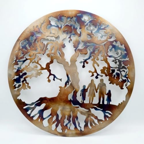 MetalArtWallDecor Árbol de la Vida, el Calor del Color 60 cm, Decoración Mural de Metal Familia de 4