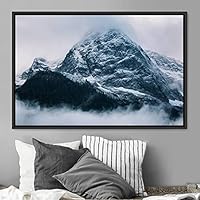 Framed Canvas Wall Art Snow Mountain Cool Expressive Farmhouse/Country Landscape Mountain Top Multicolor Photography Portrait Realism - 16x24 inches