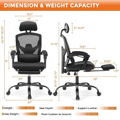 Image of Sweetcrispy Office Computer Desk Chair Set of 2, Ergonomic High-Back Mesh Rolling Work Swivel Chairs with Wheels, Comfortable Lumbar Support, Comfy Arms for Home, Bedroom, Study, Student, Black