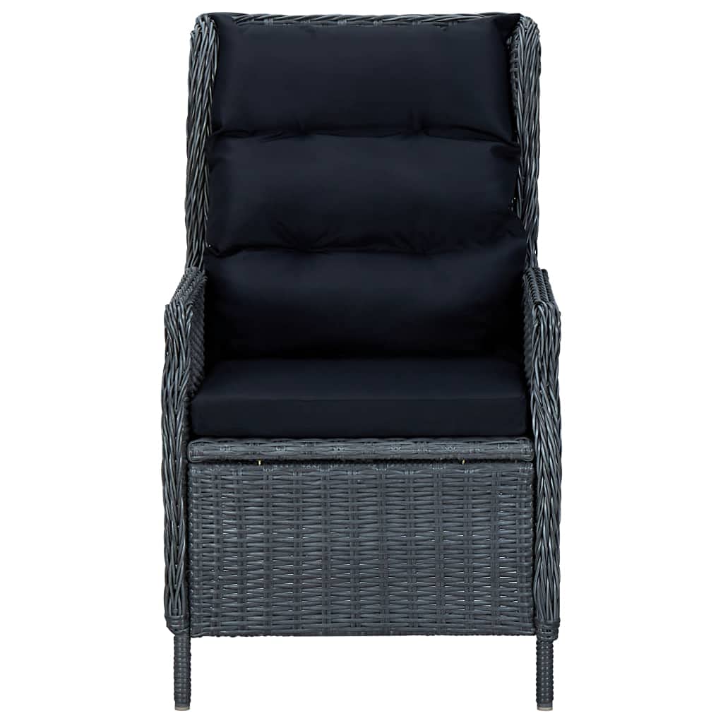 Poltrona da giardino regolabile con cuscini, in polyrattan grigio scuro, adatta per terrazza, giardino o veranda, 57 x 88 x 100 cm