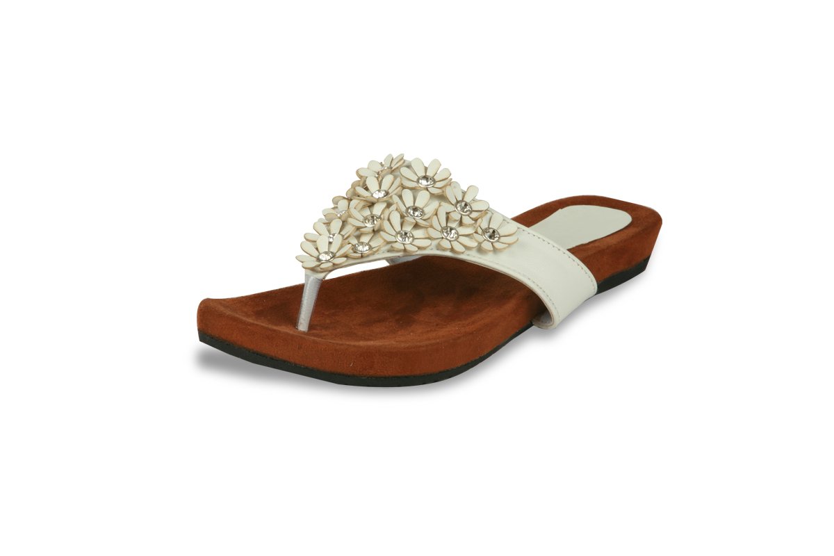 Studio9 Women's White Synthetic Leather Flats (Flowery Stoned V) - 6.5 UK