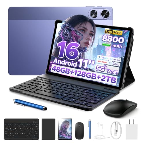Image of P11 Pro 11 Inch Tablet with Android 16 & Gemini AI, 48GB RAM+128GB ROM /2TB, T7250 Octa-Core, 8800mAh /18W, 120Hz, 5MP+13MP, GPS, FM, Face ID,OTG,5G WiFi, Tablet with Keyboard Stylus