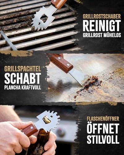 5 in 1 Grillbürste Edelstahl mit Schaber [TESTSIEGER] kompatibel mit Weber Grill Zubehör für gasgrill gusseisen - BBQ Set Grillreiniger bürste für Gussrost - Grillen Geschenke für männer grillzubehör