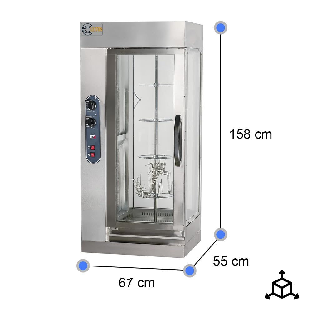 Cleiton Asador de Pollos a Gas Butano Vertical 12 Pollos 55x67 cm Acero Inoxidable 7500W 300°C Profesional