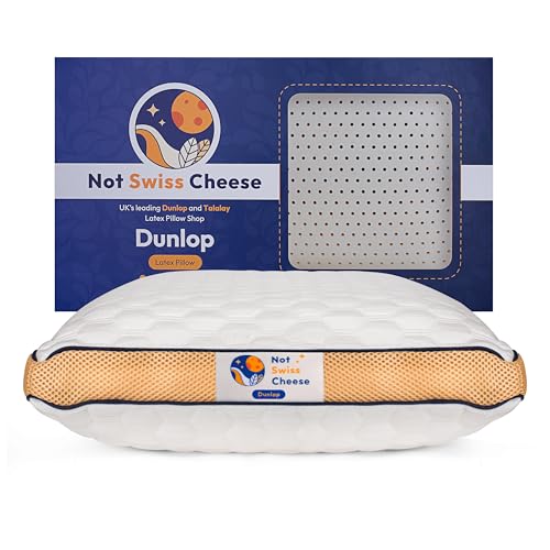 Not Swiss Cheese 100% Dunlop Latex Foam Pillow UK | Standard Size Low Profile Orthopedic Cervical Pillow for Neck Pain Relief | 23.6 x 15.7 x 5.1 in | Affordable Lasts 10+ Years