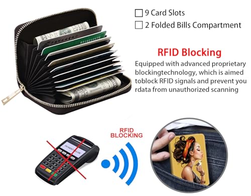 Credit Card Holder Wallets for Women, RFID Blocking Small Leather Card Case Wallet with Zipper Accordion Wallets, African American Girl4