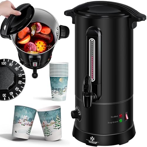 KESSER® Glühweinkessel 6,8/10/20/30L Edelstahl Inkl. Becher, Glühweinkocher mit Thermostat Glühweinautomat Heißgetränkeautomat Wasserkocher Heißwasserspender Einkochautomat Füllstandanzeige Zapfhahn