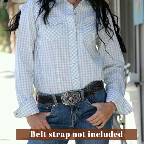 Image of SANSTHS Cowboy Belt Buckle, Western Belt Buckles for Men Women Texas Bull Rodeo Cowgirl Belt Buckle