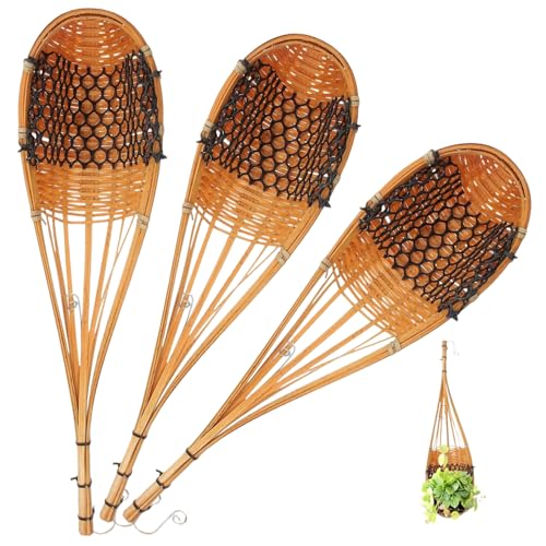 Macetero colgante para orquídeas, cesta para orquídeas, 3 piezas de macetero colgante tejido de bambú, colgador de plantas montado en la pared con gancho de metal, cestas estilo nido de pájaros para