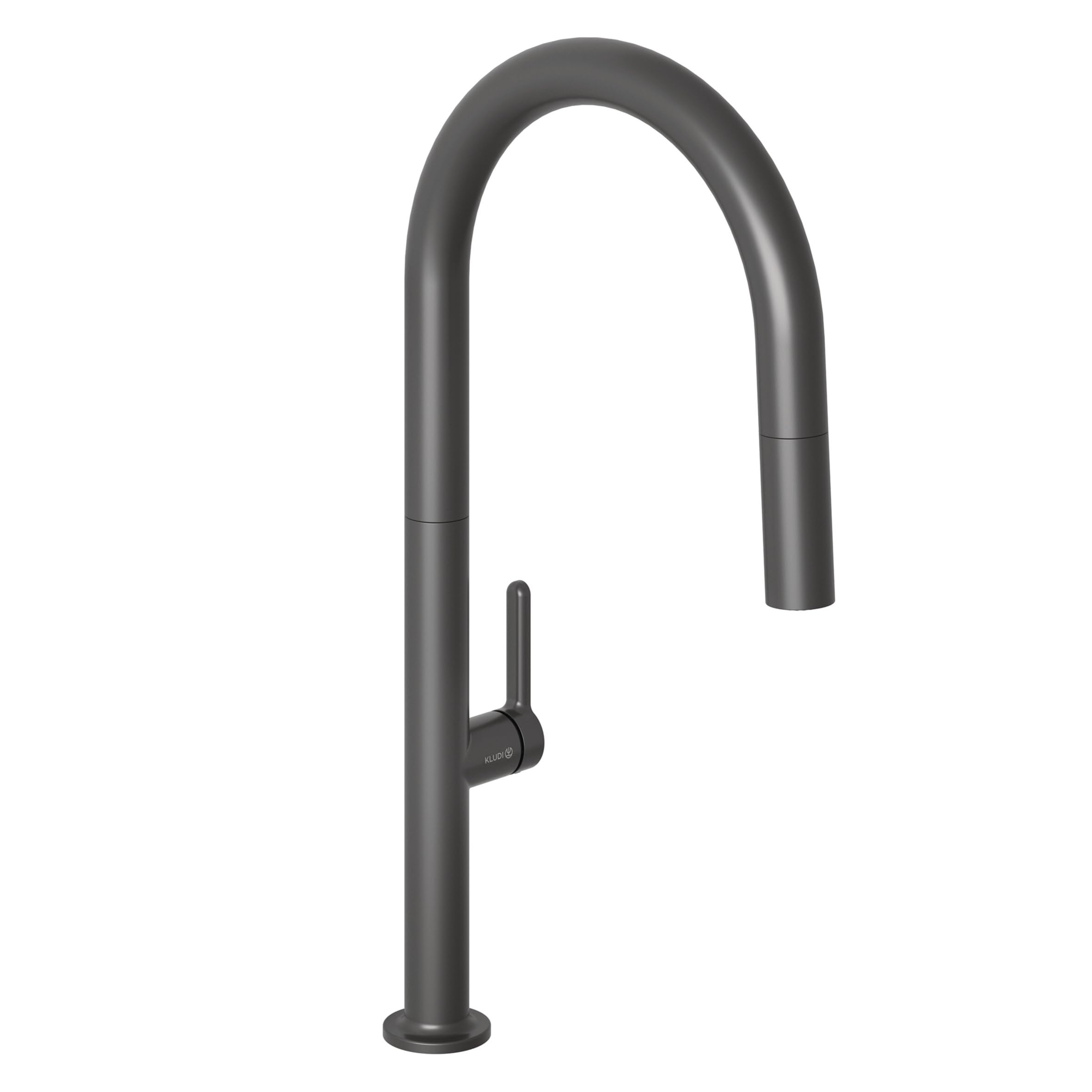KLUDI Rubinetto cucina Aurea (nero opaco) - Girevole a 360 gradi Miscelatore monocomando per lavello con tubo estraibile e doccetta con pulsante di commutazione, 2 modalità, rubinetto cucina
