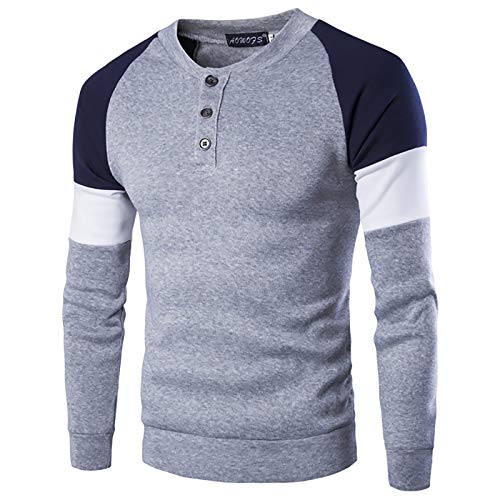 Rela Bota Mens Fashion Crewneck Henley Shirt- Casual Athletic Workwear Long Sleeve Sweatshirt Grey