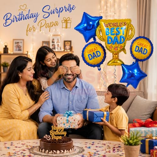 Image of Propsicle Trophy Foil Balloon Set for Dads Birthday Decoration, Pack of 5 | For papa, husband and grandfather birthday surprises, Father's Day celebrations, 40th 50th 60th milestones and home parties