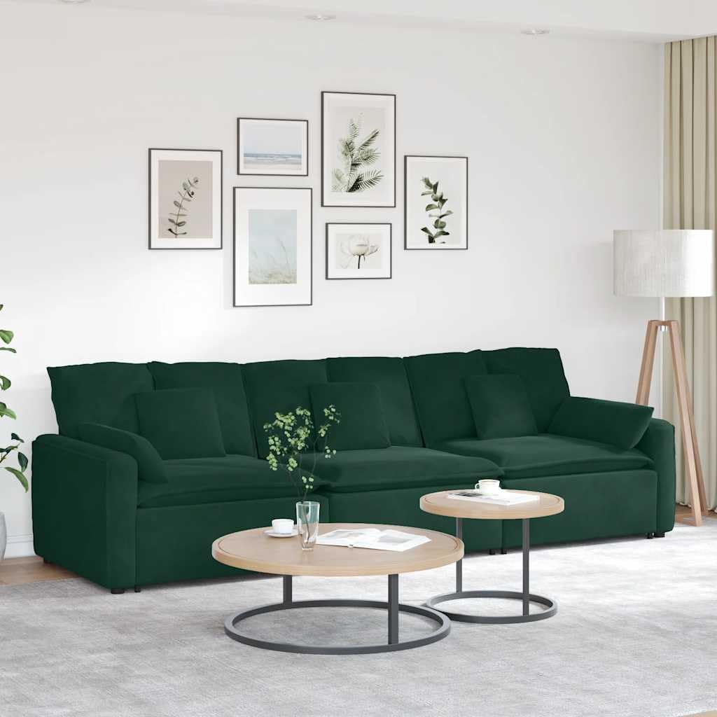 Sofá modular verde oscuro con cojín, tela de terciopelo, 324 x 105 x 64 cm, marco de metal, elemento de montaje de 3 piezas, para salón, salón y cine en casa
