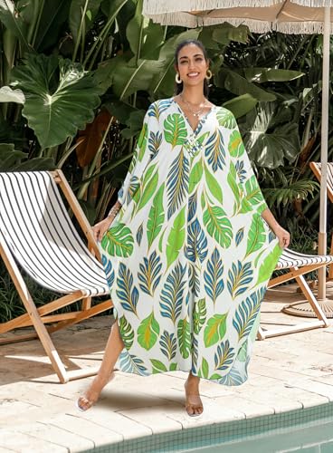 Image of Yanziliu Kaftan Dress for Women,Plus Size Hawaiian Batwing Sleeve Beach Cover Up Summer Swimsuit Dresses