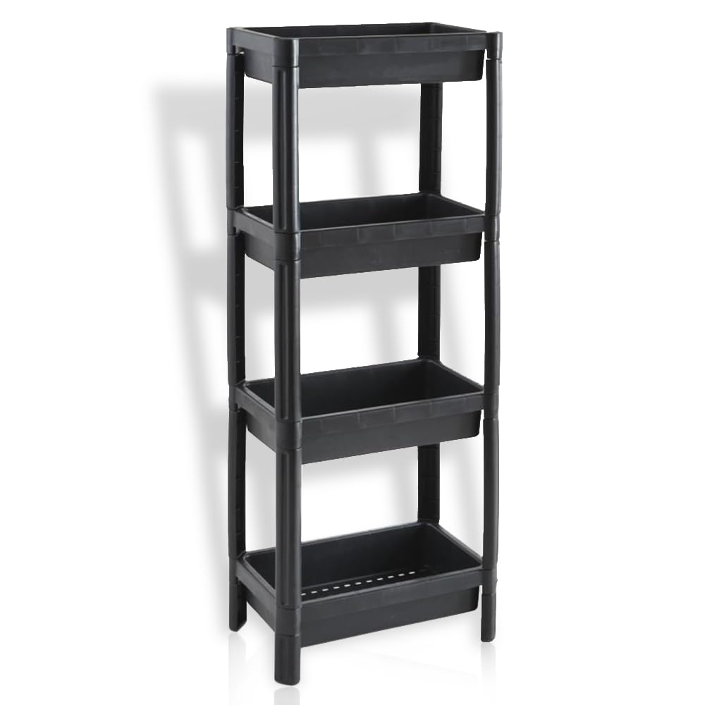 BONAFIDE4 Tier Corner Shelf Unit, Storage Shelving Unit, Free Standing Shelf Units, Narrow Storage Unit, Multi-Purpose Storage Shelf Rack for Kitchen Bathroom Bedroom Office (BLACK)