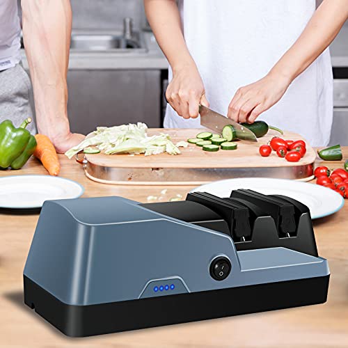 Upmsx Professional Electric Knife Sharpener With Emery Wheel And 15-Degree Bevel, Restore/Repair/Polish Blades For Straight Knives, Rechargeable Electric Blade Sharpeners, 2-Stage, Blue. #TOP5