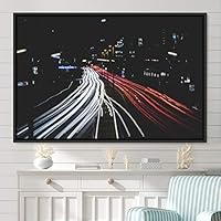 Framed Canvas Wall Art Light Exposure Colorful Industrial Lights Multicolor Neon Photography Places Portrait Realism - 16x24 inches