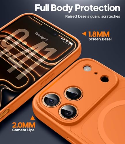Image of Elzzi Magnetic for iPhone 17 Pro Max Case (Compatible with MagSafe)(with Camera Lens Protection) Slim Translucent Matte Shockproof with Anti-Fingerprint Phone Case, Cosmic Orange