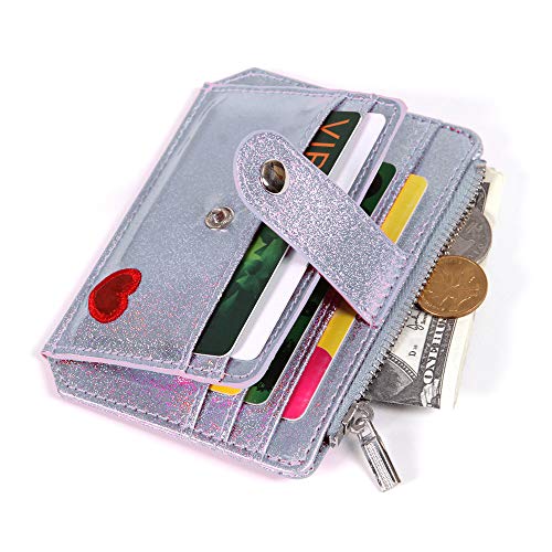 Fida&Moon Glitter Girl Small Wallet RFID Blocking Coin Purse Clip Card Holder (Glitter Silve)2