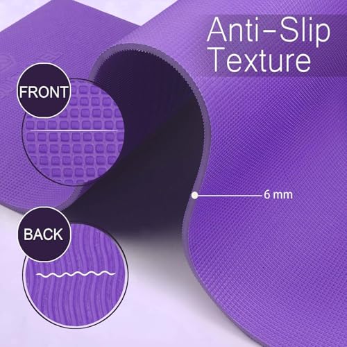 Image of Yoga mats Exercise Mat Anti-Skid Water /Dirt Proof Lightweight easy to Carry for home and gym workouts for men women children with Carry Strap (2fts x 6fts) (6mm Thickness) (PURPLE)