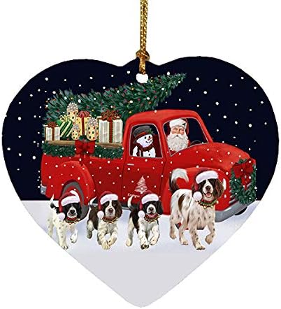 Christmas Express Delivery Red Truck Running Springer Spaniel Dogs Heart Christmas Ornament RFPOR58122