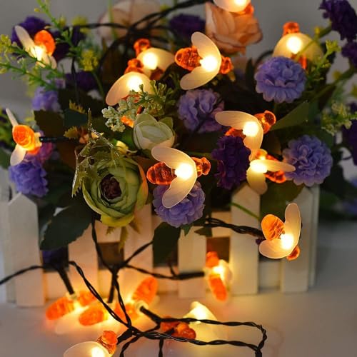 Image of XERGY Solar String Lights Waterproof 30 LED 8 Mode Cute Bee Lights Outdoor Lights Starry Fairy Lights,Wedding Home Gardens Patio Party Christmas Tree Decor(Warm White)