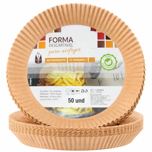 Forma de Papel para Air Fryer – 50 Unidades, Descartável, Antiaderente, Resistente até 200°C, Ideal para Fritadeira Elétrica (Redondo 21cm)