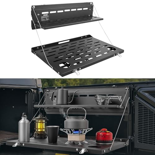 VEVOR Tailgate Table for 2021-2026 Ford Bronco 4 Door Hardtops (Exclude Bronco Sport) Foldable Molle Panel Drop Down Table Rear Door Cargo Storage Rack Shelf Luggage Holder Carrier