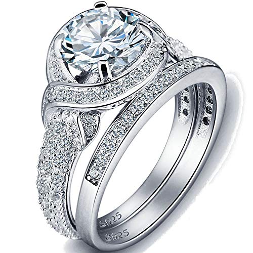 Jude Jewelers White Gold Plated Two-in-One Wedding Engagement Bridal Ring Set (Silver, 6)