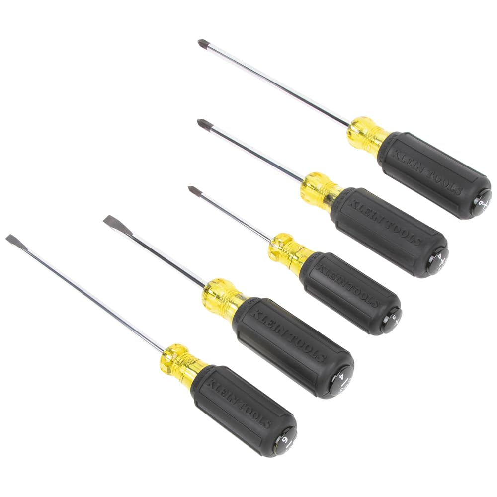 Klein Tools 85805 Set di Cacciaviti Avvitatore, Made in USA, Punte Lavorate di Precisione Multiuso, (3) Phillips, (2) Scanalato, Impugnatura Ammortizzata, 5 Pezzi