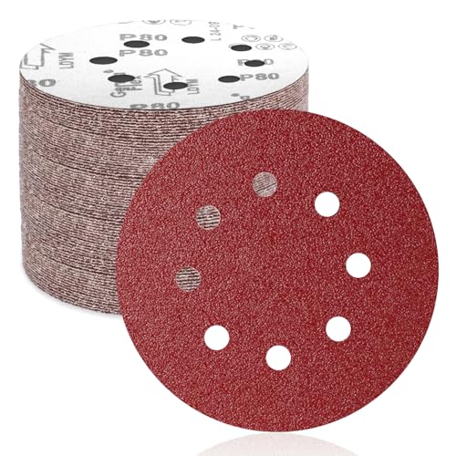 FEIHU Disques de Ponçage Papier Abrasifs 125mm.8 trous,50 pièces Disques Ponceuse: Disques abrasifs perforés ​auto-agrippant 125 mm Grain 80 pour Random...