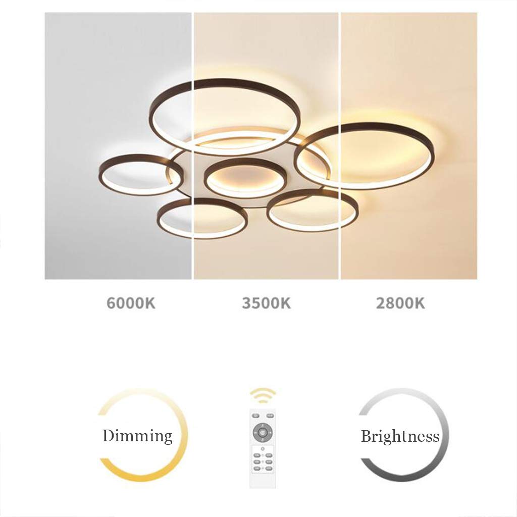 Lampa sufitowa LED, ściemniana, z pilotem zdalnego sterowania, duża, do salonu, nowoczesna barwa światła i jasność, regulowana, do sypialni, jadalni, kuchenna, metalowa rama, lampa wisząca, 7 głowic