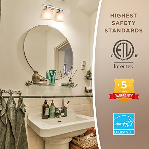 Image of Diodesy- 14-Inch Bathroom Vanity Square Bell Sconce 2-Light Fixture 100W Max E26 Medium Base Sockets Use A19 Bulb(Not Included) Brushed Nickel & Frosted Glass Shade ETL Listed- For Living Room Bedroom