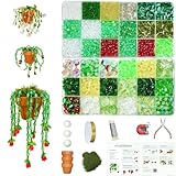 TIMECOSY 6384pcs Beaded Plants Kit Magnets for Fridge, Green Beads Leaf Glass Flowers for Succulent Plant Lover Jewelry Making DIY Craft Gifts Colorful Dangling Charms Sun Catchers Window Home Décor