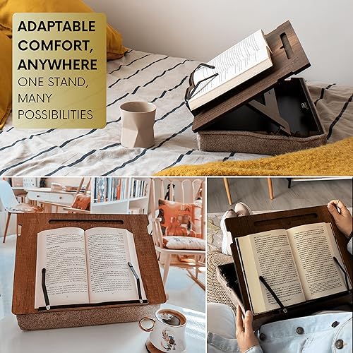 Vigo Wood Adjustable Wooden Book Holder - Elevate Your Reading Experience with Premium Craftsmanship and 5 Angles for Optimal Comfort - Convenient Storage Compartment for Books, Tablets, and Cookbooks - Image 6